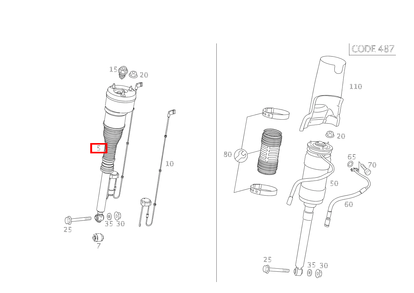 Luftfederbein HINTEN LINKS S 550 Limousine lang BCA 221
