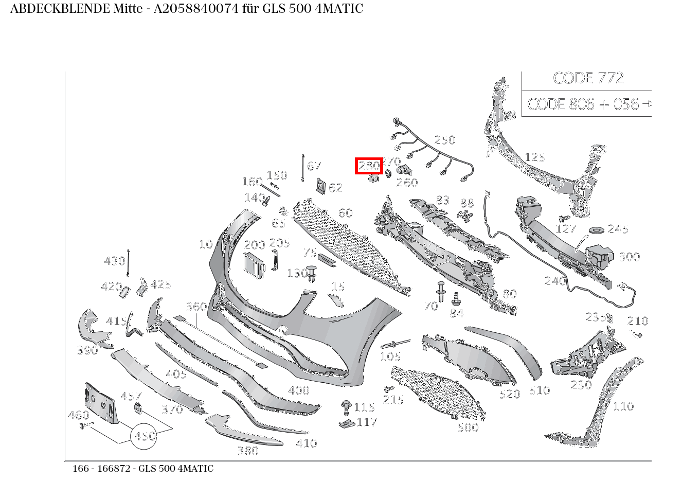 Abdeckblende Mitte GLS 500 4MATIC 166 Abdeckblende Mitte GLS 500 4MATIC 166