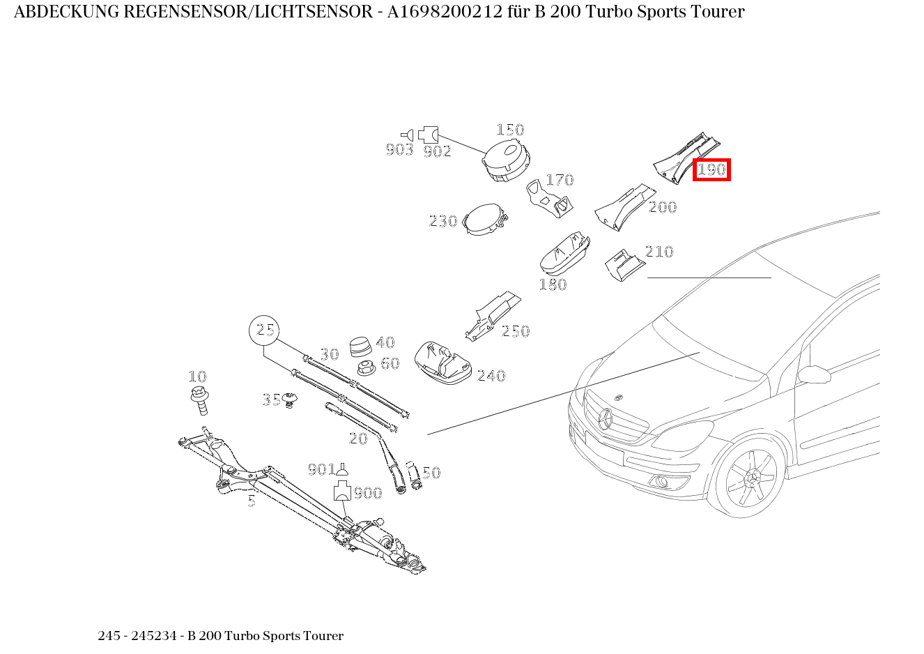 Abdeckung REGENSENSOR/LICHTSENSOR B 200 Turbo Sports Tourer 245