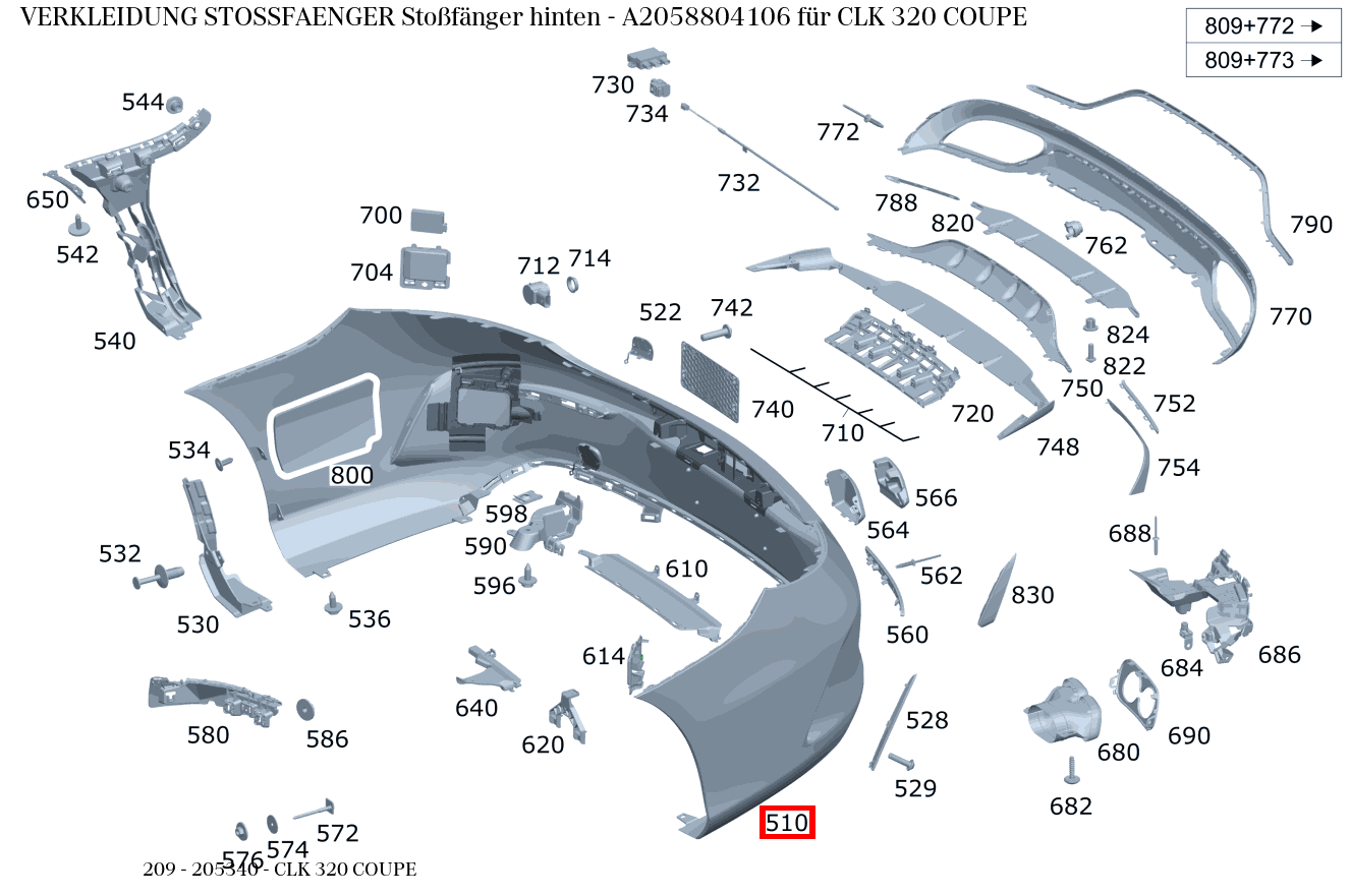 Verkleidung Stossfänger Stoßfänger hinten CLK 320 COUPE 209 Verkleidung Stossfänger Stoßfänger hinten CLK 320 COUPE 209