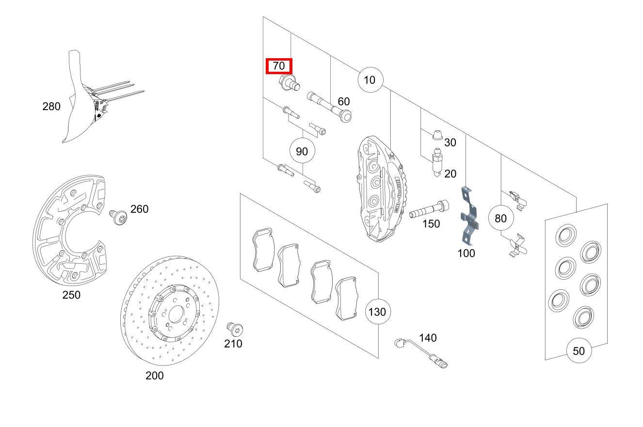 Kombi-Sechskantschraube Bremssattel links und rechts M 166, SLK 