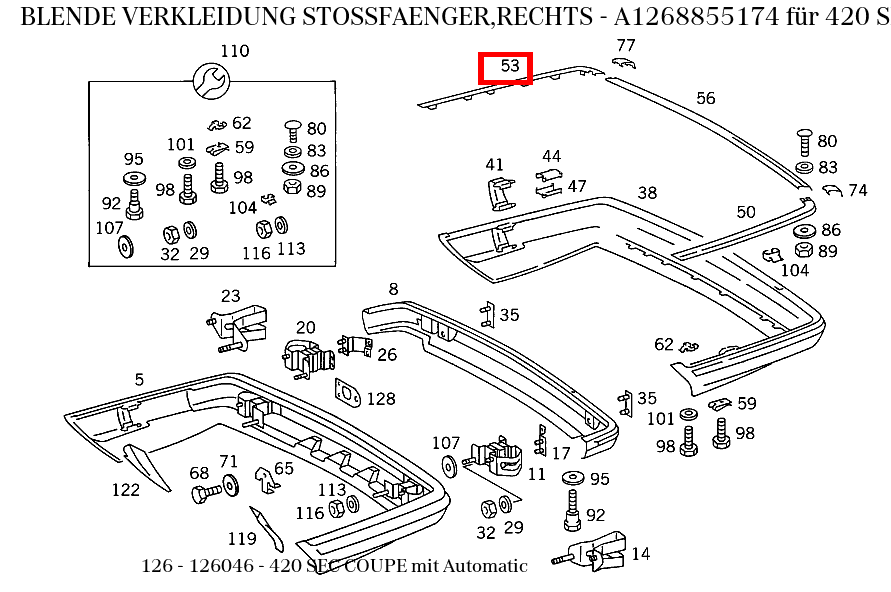 Blende VERKLEIDUNG STOSSFAENGER,RECHTS für SE-Klasse 126 kaufen 