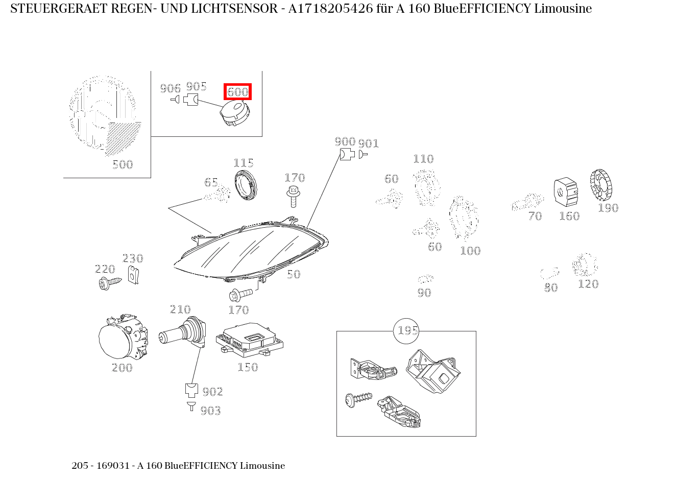 STEUERGERAET REGEN- UND LICHTSENSOR A 160 BlueEFFICIENCY Limousine 205