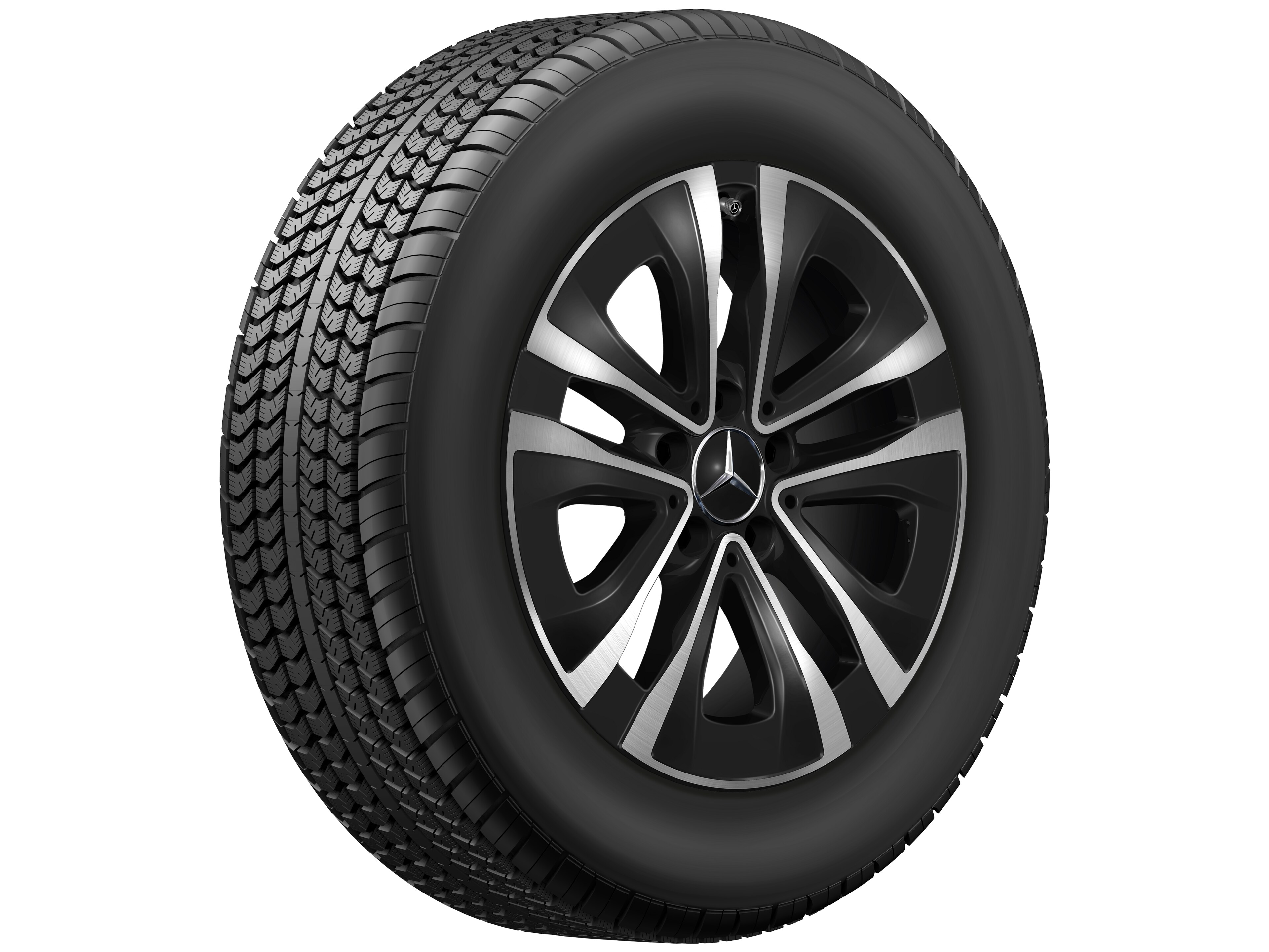 Mercedes-Benz - 5-Speichen-Rad, Aero, 17 Zoll, mit Zusatzspeichen 6,5 J x 17 ET 44, schwarz, glanzgedreht