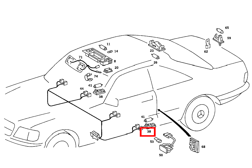 Innenraumleuchte (AUSSTIEGSLEUCHTEN) FAHRER- UND FONDTUER 420 SEC COUPE mit Automatic 126 Innenraumleuchte (AUSSTIEGSLEUCHTEN) FAHRER- UND FONDTUER 420 SEC COUPE mit Automatic 126
