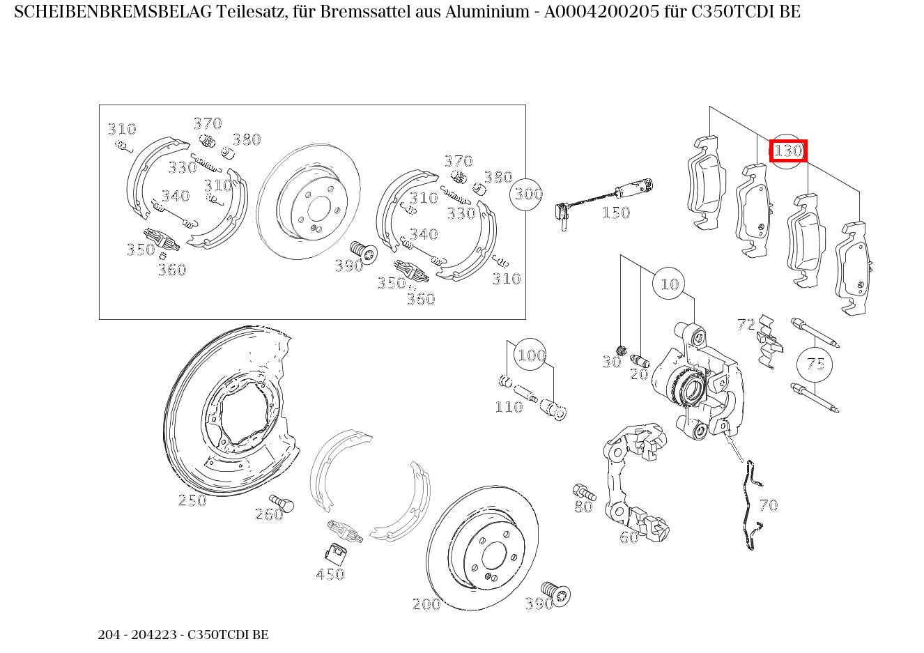 Scheibenbremsbelag Teilesatz, für Bremssattel aus Aluminium C350TCDI BE 204 Scheibenbremsbelag Teilesatz, für Bremssattel aus Aluminium C350TCDI BE 204