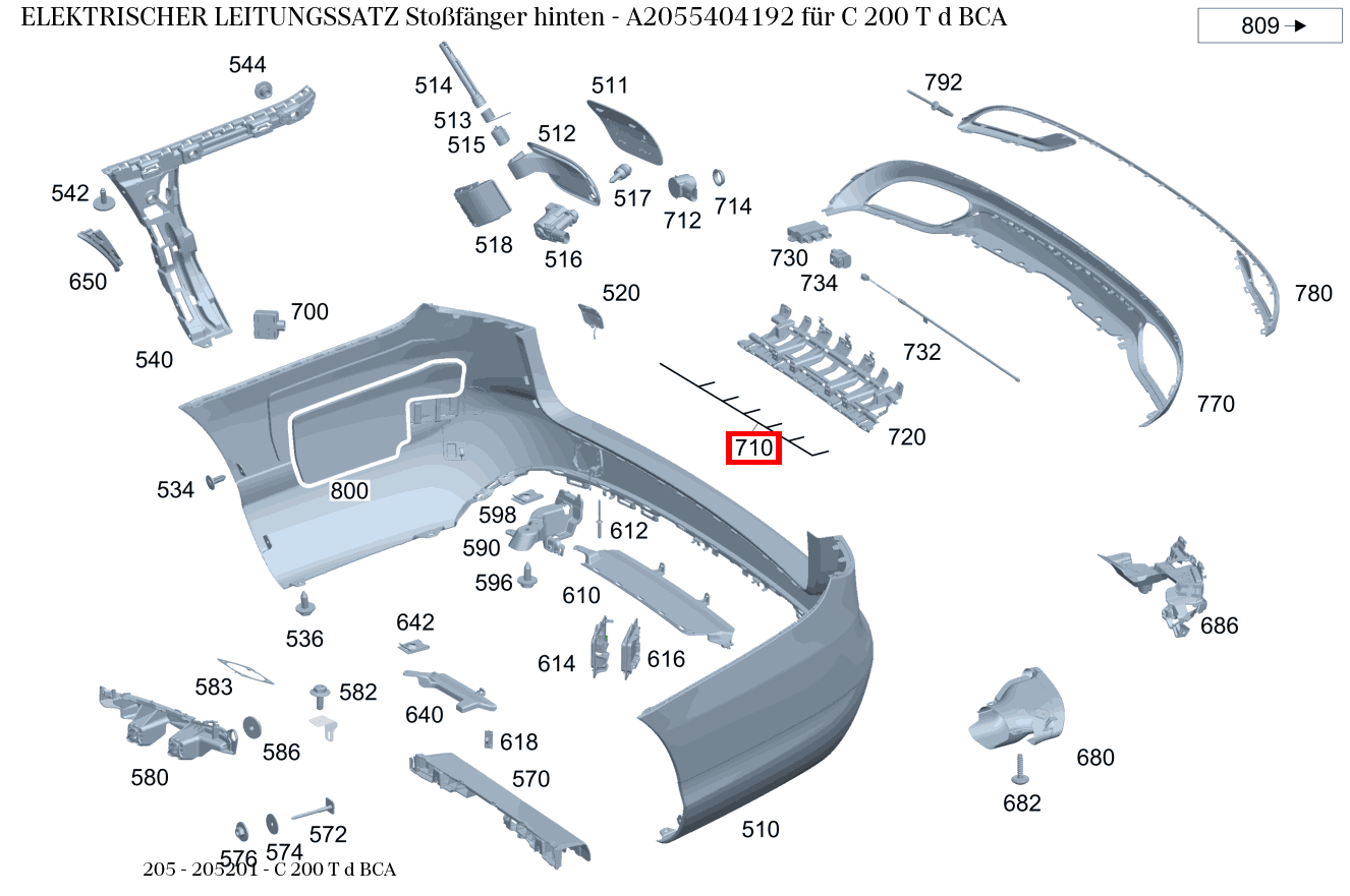 Elektrischer Leitungssatz Stoßfänger hinten C 200 T d BCA 205