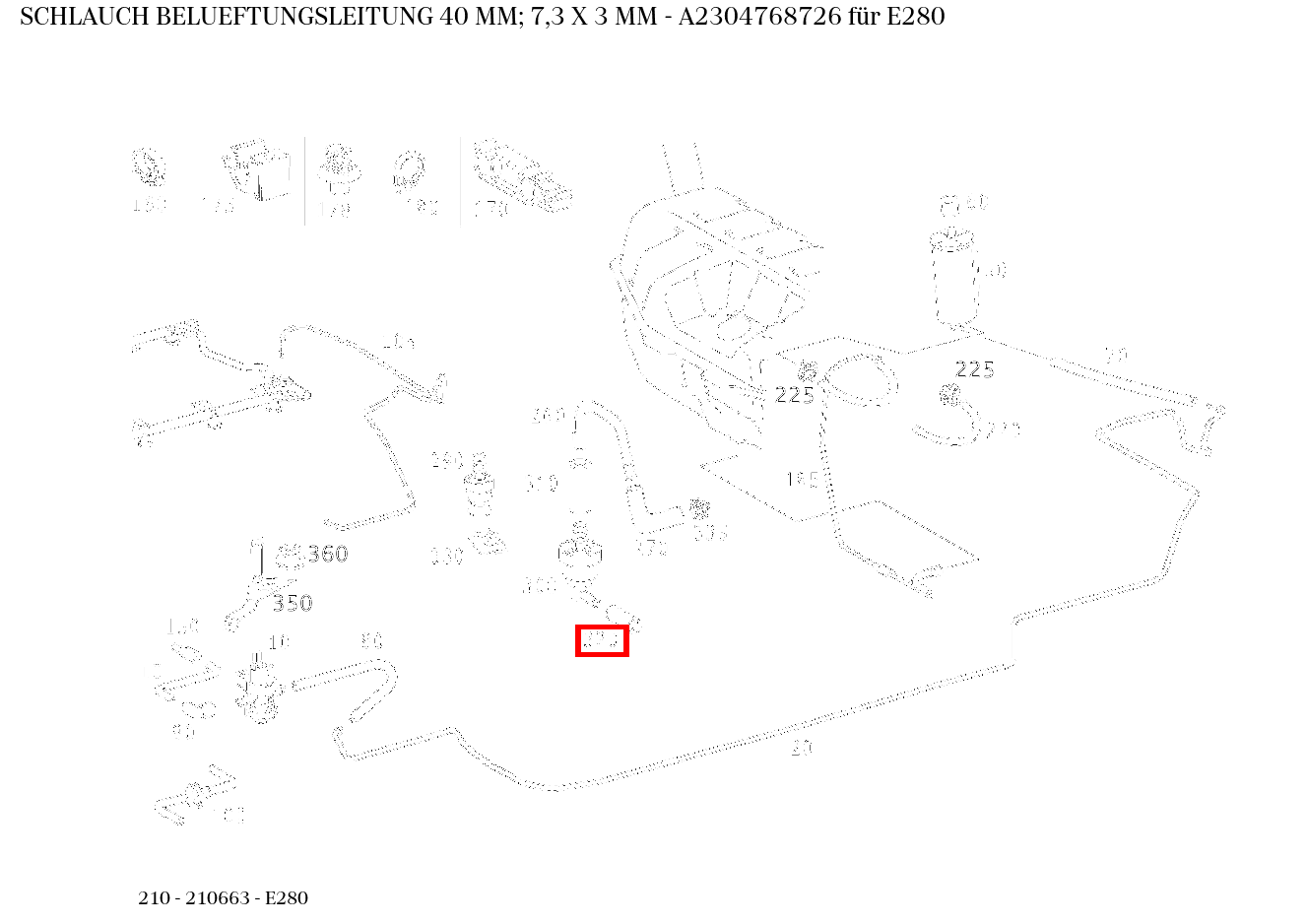 Schlauch BELUEFTUNGSLEITUNG 40 MM; 7,3 X 3 MM E280 210