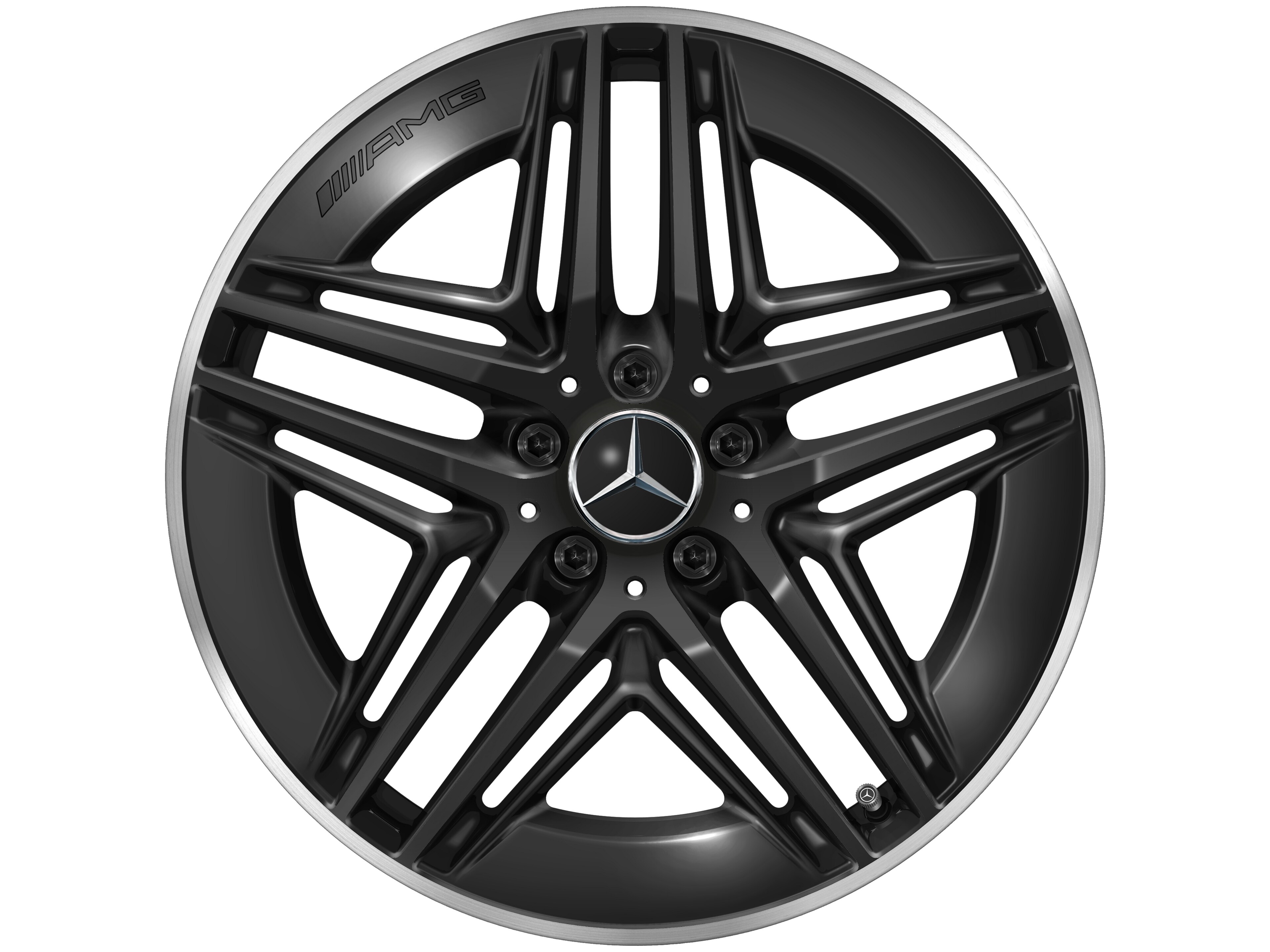 Mercedes-Benz - AMG Leichtmetallrad, im 5-Doppelspeichen-Design, 19 Zoll, Felgenhorn glanzgedreht 8 J x 19 ET 52, schwarz, Felgenhorn glanzgedreht