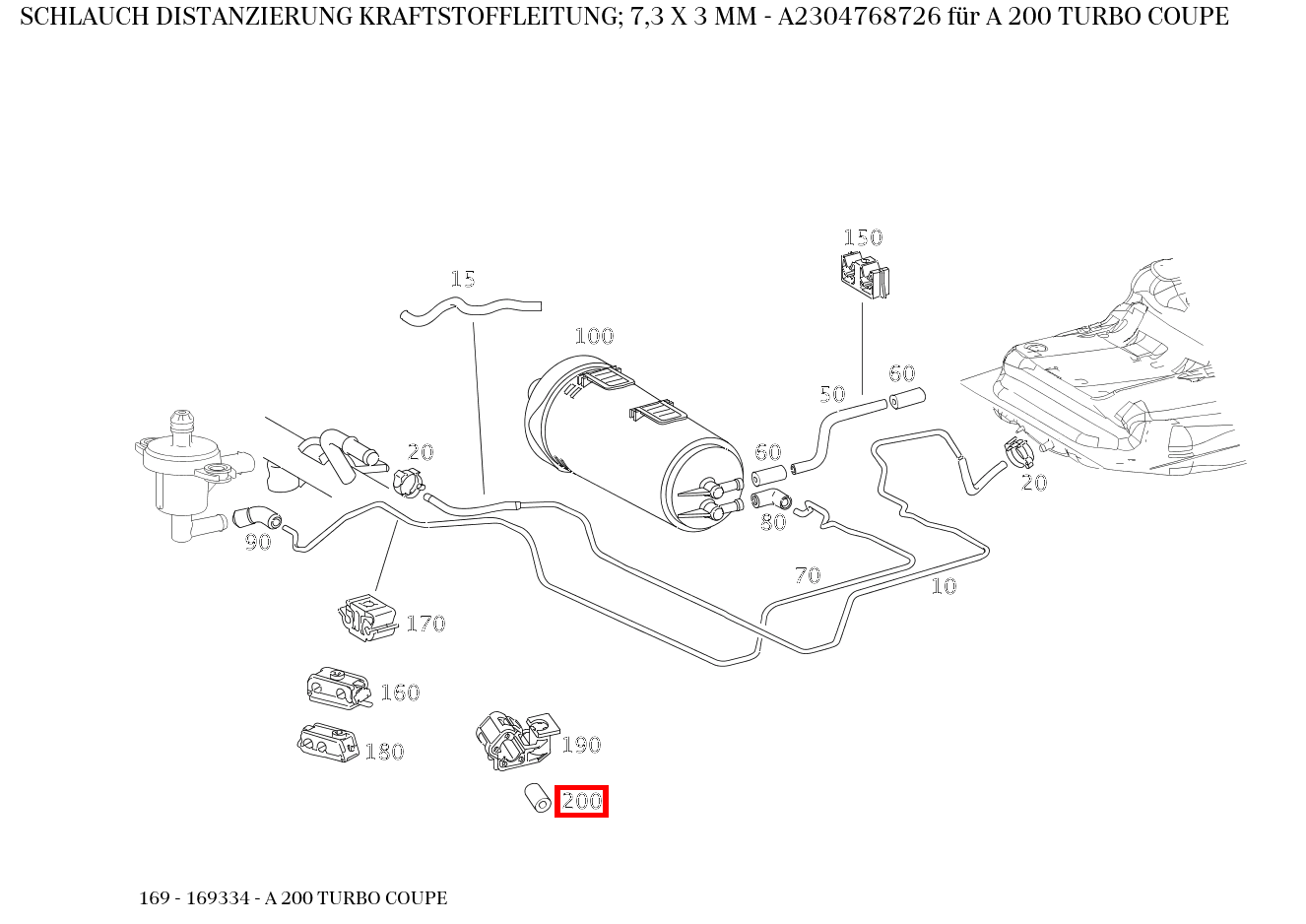 Schlauch DISTANZIERUNG KRAFTSTOFFLEITUNG; 7,3 X 3 MM A 200 TURBO COUPE 169