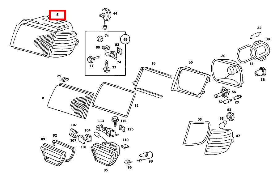 Scheinwerfer RECHTS,RECHTSVERKEHR, MIT LEUCHTWEITENREGULIERUNG 420 SEC COUPE mit Automatic 126 Scheinwerfer RECHTS,RECHTSVERKEHR, MIT LEUCHTWEITENREGULIERUNG 420 SEC COUPE mit Automatic 126