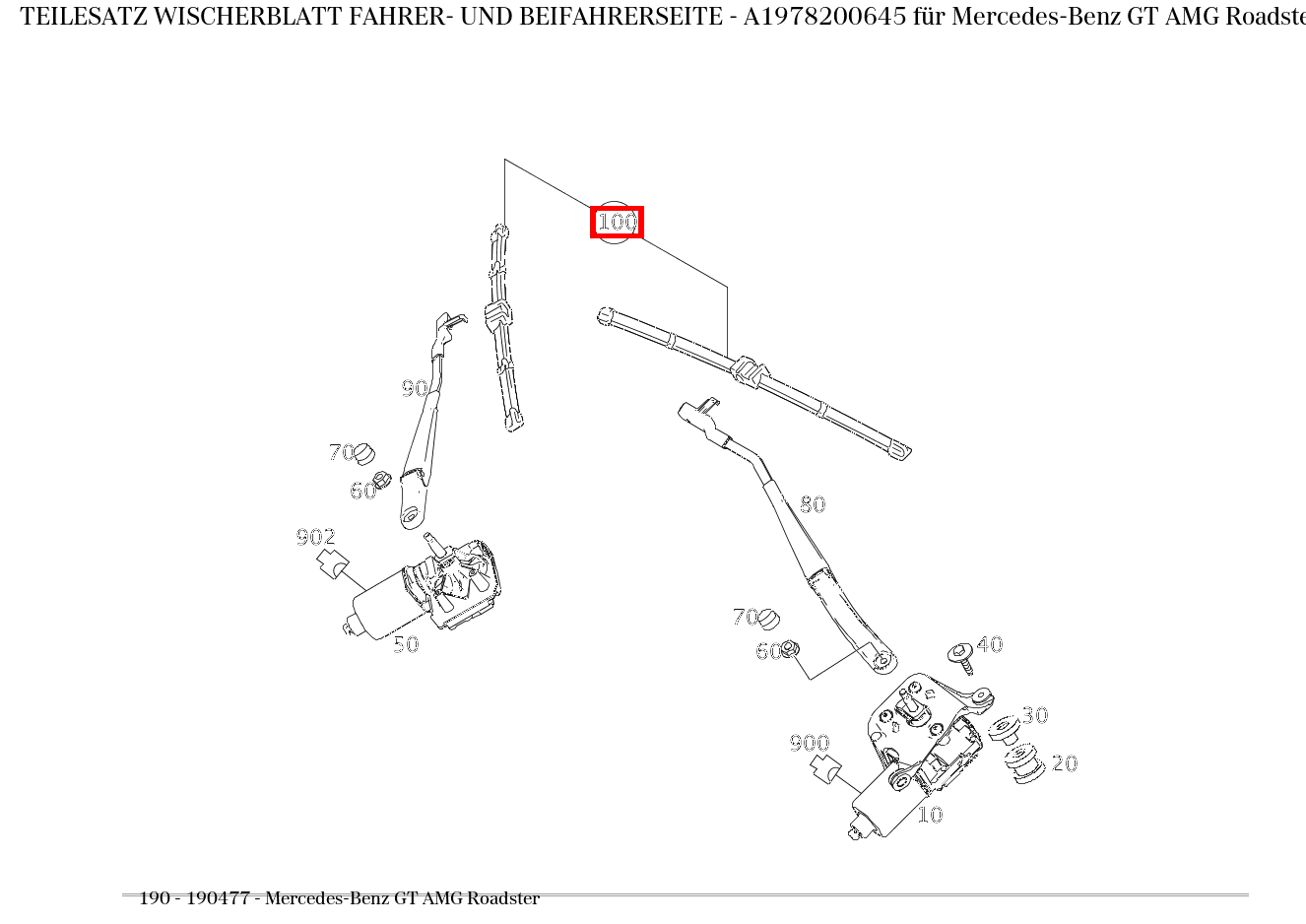 Teilesatz Wischerblatt FAHRER- UND BEIFAHRERSEITE Mercedes-Benz GT AMG Roadster 190 Teilesatz Wischerblatt FAHRER- UND BEIFAHRERSEITE Mercedes-Benz GT AMG Roadster 190