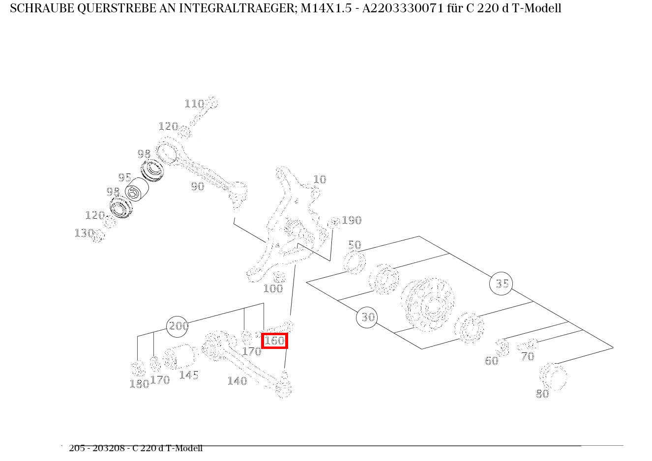 Schraube QUERSTREBE AN INTEGRALTRAEGER; M14X1.5 C 220 d T-Modell 205 Schraube QUERSTREBE AN INTEGRALTRAEGER; M14X1.5 C 220 d T-Modell 205
