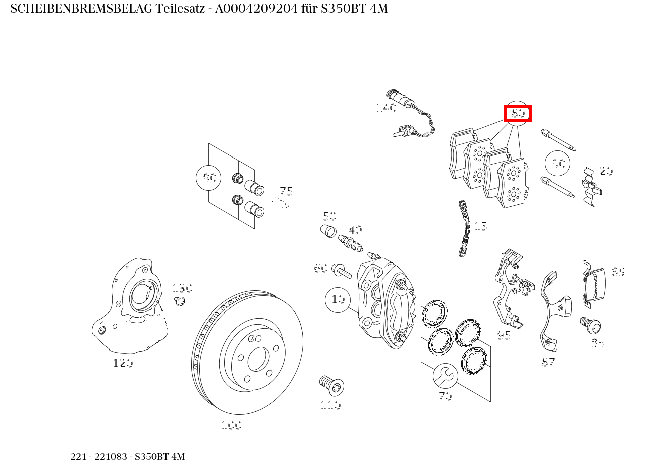Scheibenbremsbelag Teilesatz S350BT 4M 221