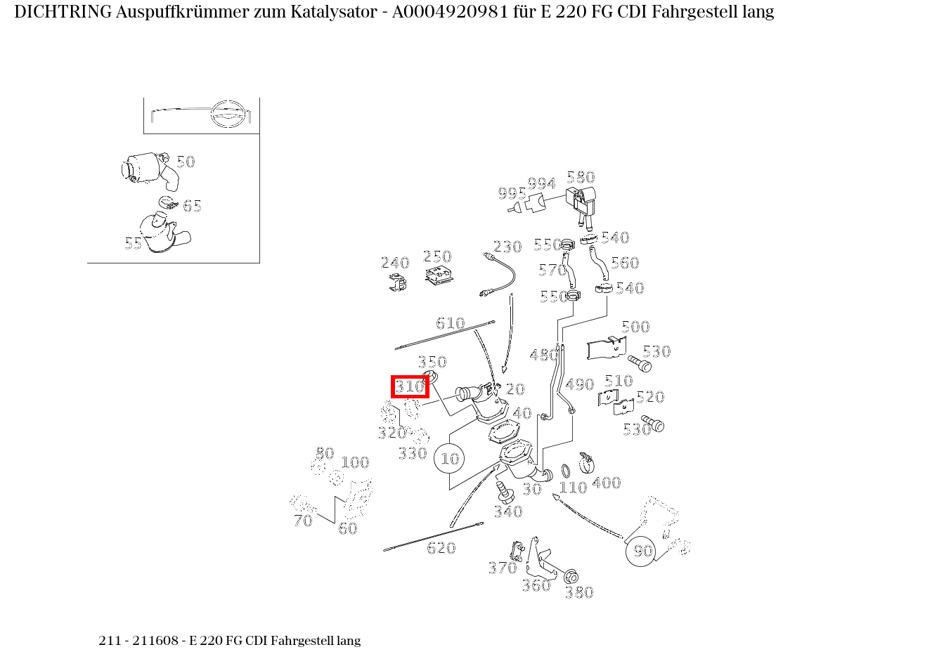 Dichtring Auspuffkrümmer zum Katalysator E 220 FG CDI Fahrgestell lang 211 Dichtring Auspuffkrümmer zum Katalysator E 220 FG CDI Fahrgestell lang 211