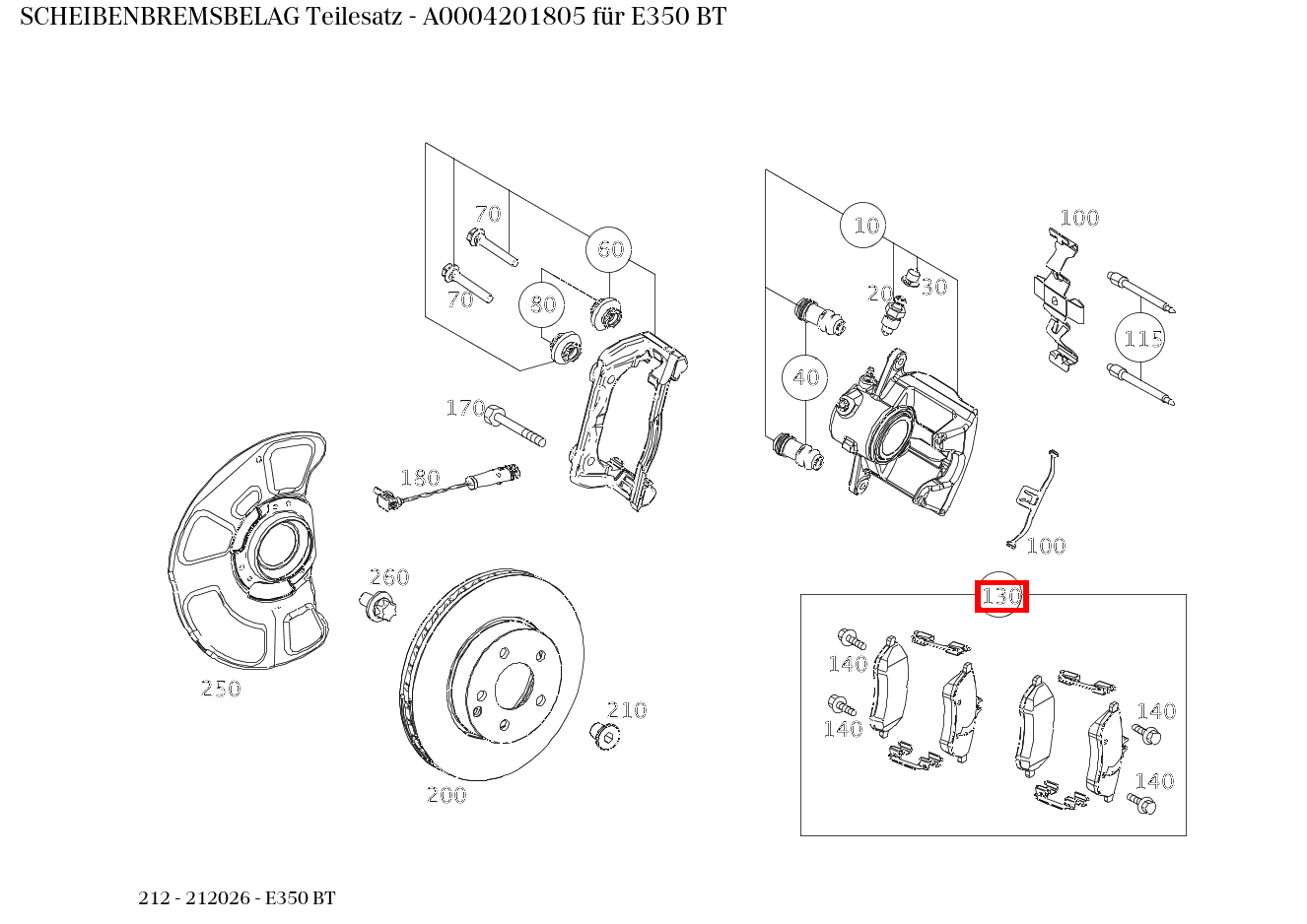 Scheibenbremsbelag Teilesatz E350 BT 212