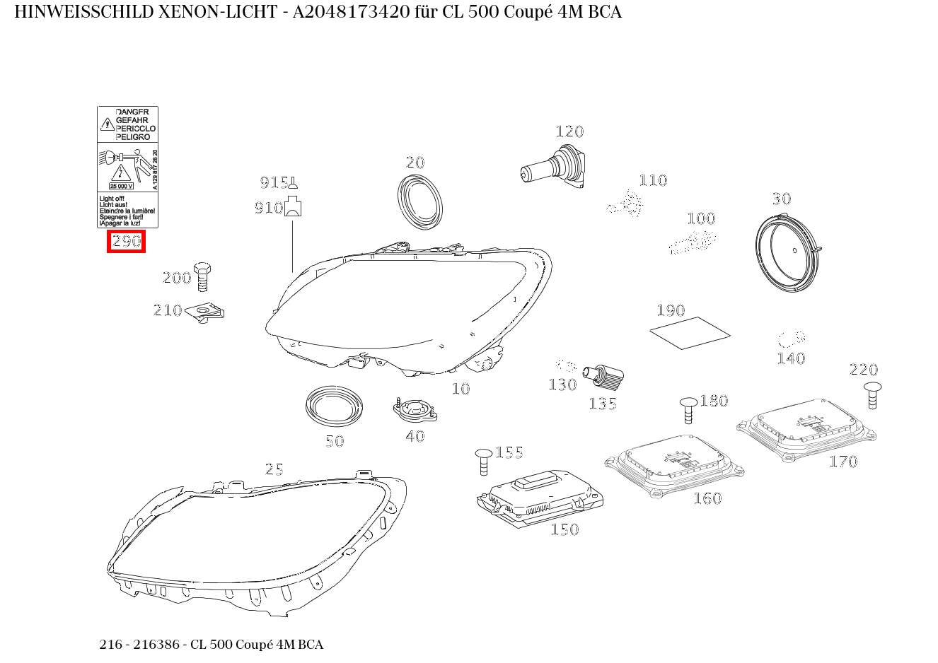 Hinweisschild XENON-LICHT CL 500 Coupé 4M BCA 216