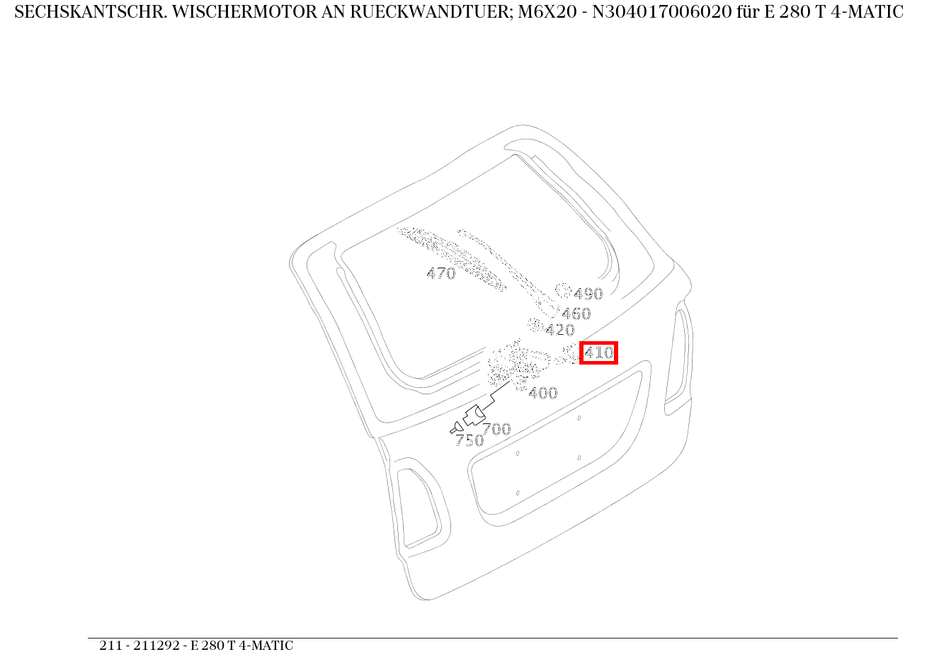 Sechskantschraube WISCHERMOTOR AN RUECKWANDTUER; M6X20 E 280 T 4-MATIC 211