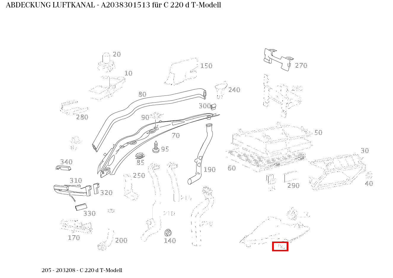 Abdeckung LUFTKANAL C 220 d T-Modell 205