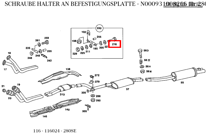 Schraube HALTER AN BEFESTIGUNGSPLATTE 280SE 116