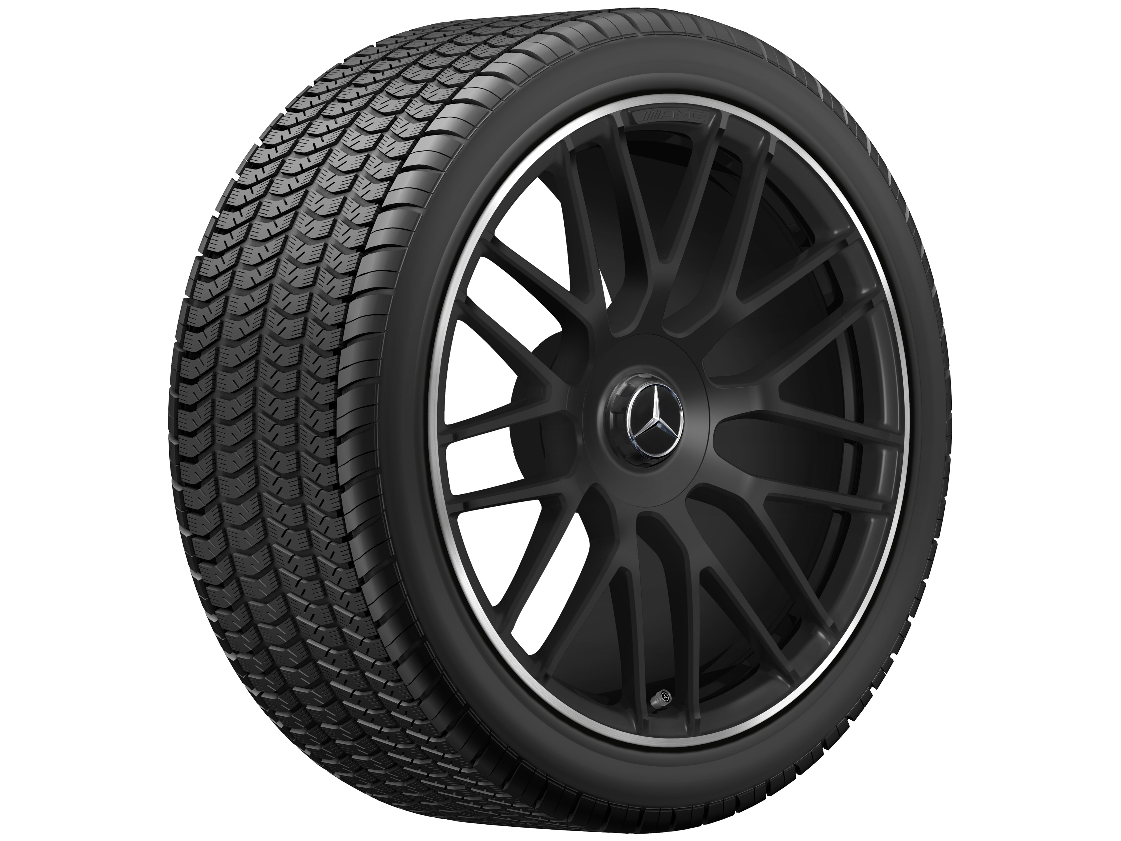 Mercedes-Benz -  AMG Schmiederad im Kreuzspeichen-Design, 19 Zoll, 8,5 J x 19 ET 38, schwarz matt, Felgenhorn glanzgedreht