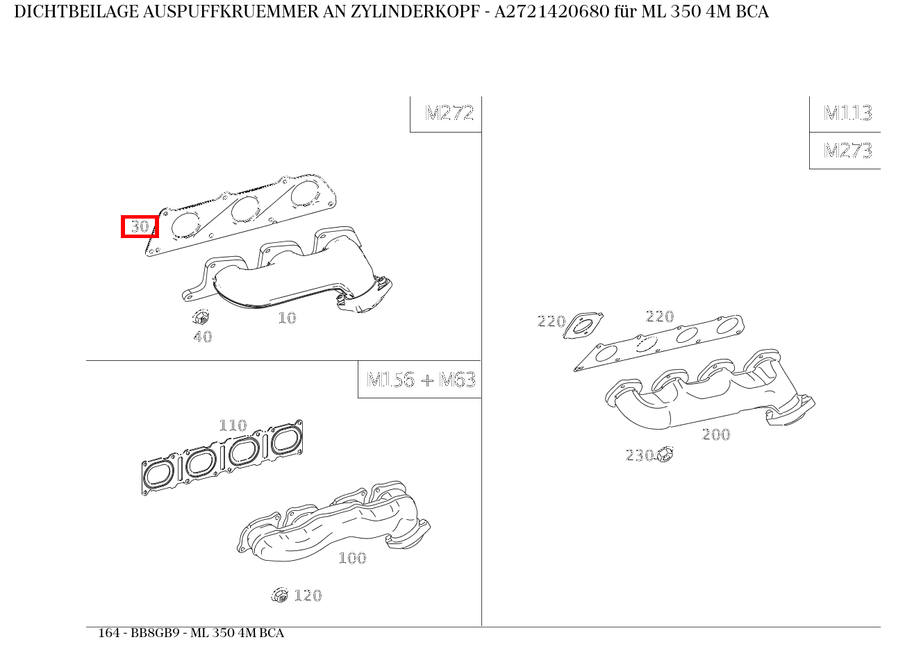 Dichtbeilage AUSPUFFKRUEMMER AN ZYLINDERKOPF ML 350 4M BCA 164