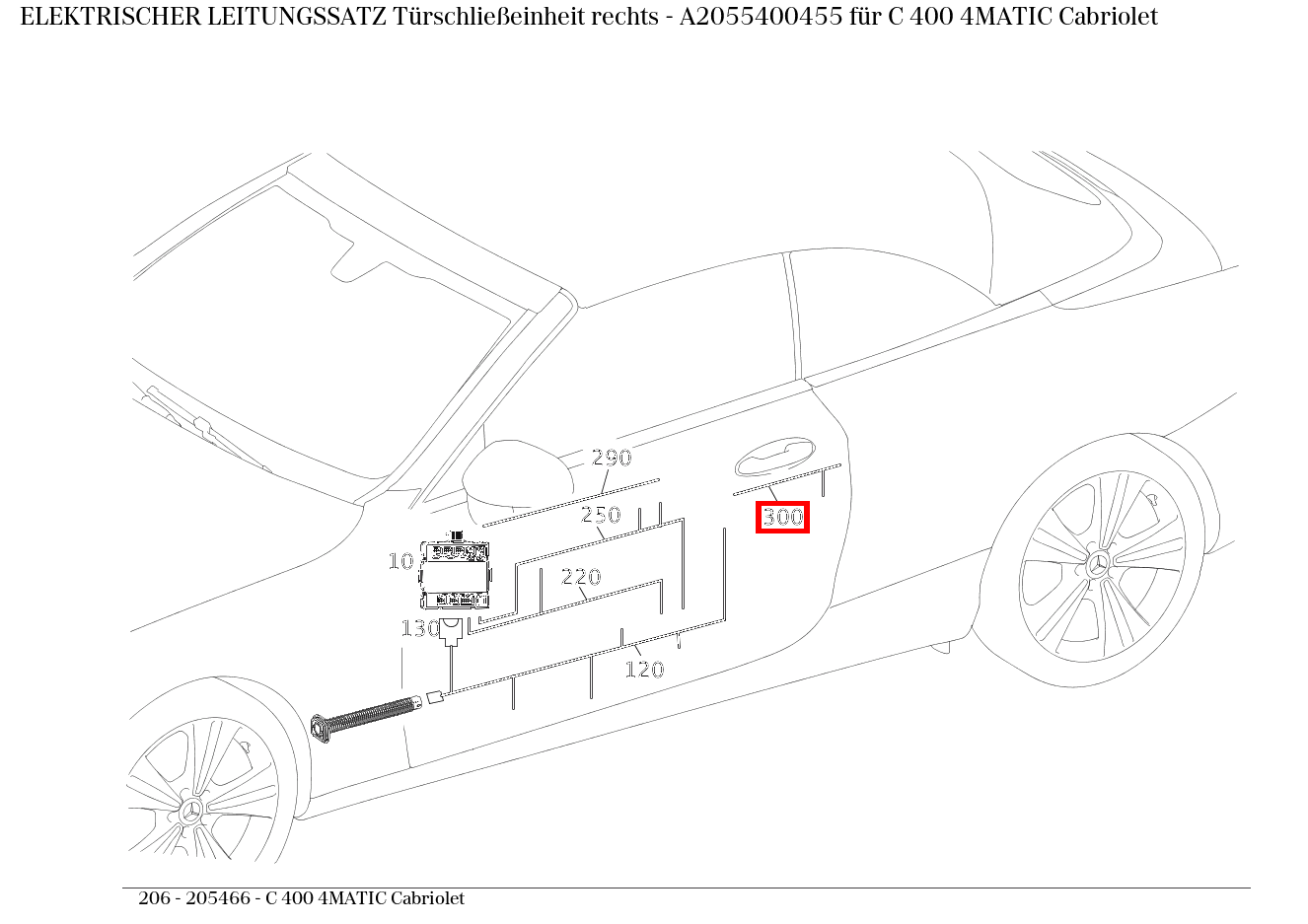 Elektrischer Leitungssatz Türschließeinheit rechts C 400 4MATIC Cabriolet 206