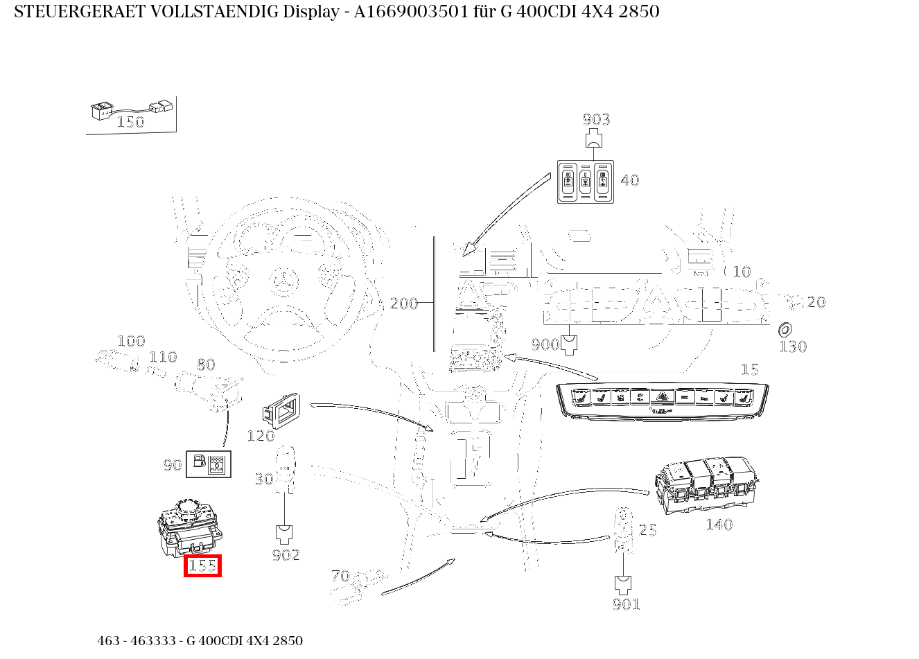 Steuergerät vollständig Display G 400CDI 4X4 2850 463