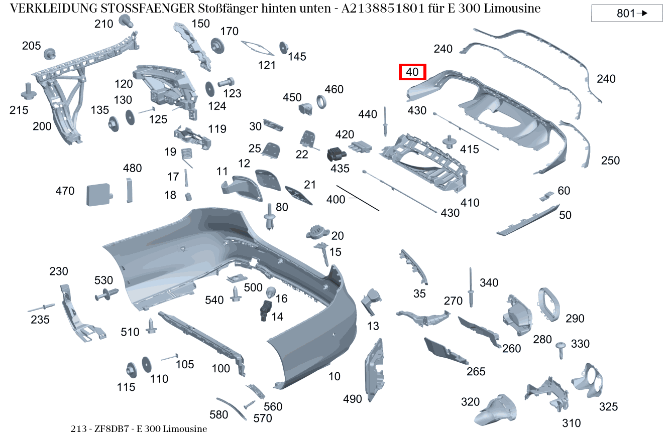 Verkleidung Stossfänger Stoßfänger hinten unten E 300 Limousine 213