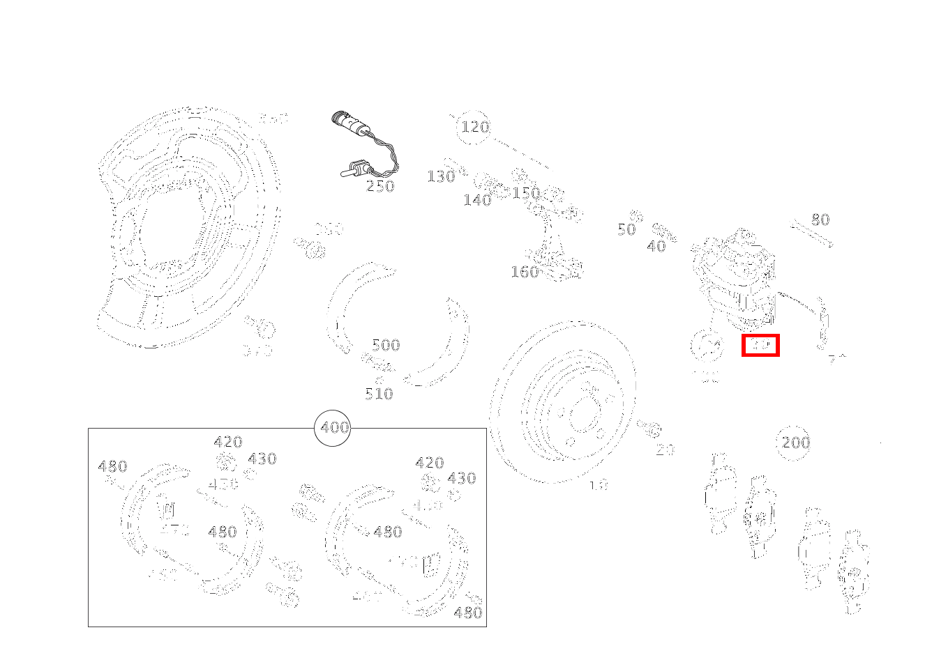 Teilesatz Bremssattel HINTEN RECHTS SL500 230 Teilesatz Bremssattel HINTEN RECHTS SL500 230