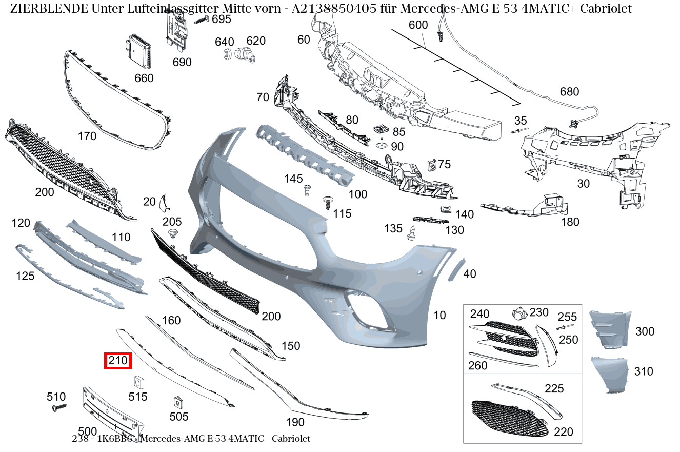 Zierblende Unter Lufteinlassgitter Mitte vorn Mercedes-AMG E 53 4MATIC+ Cabriolet 238