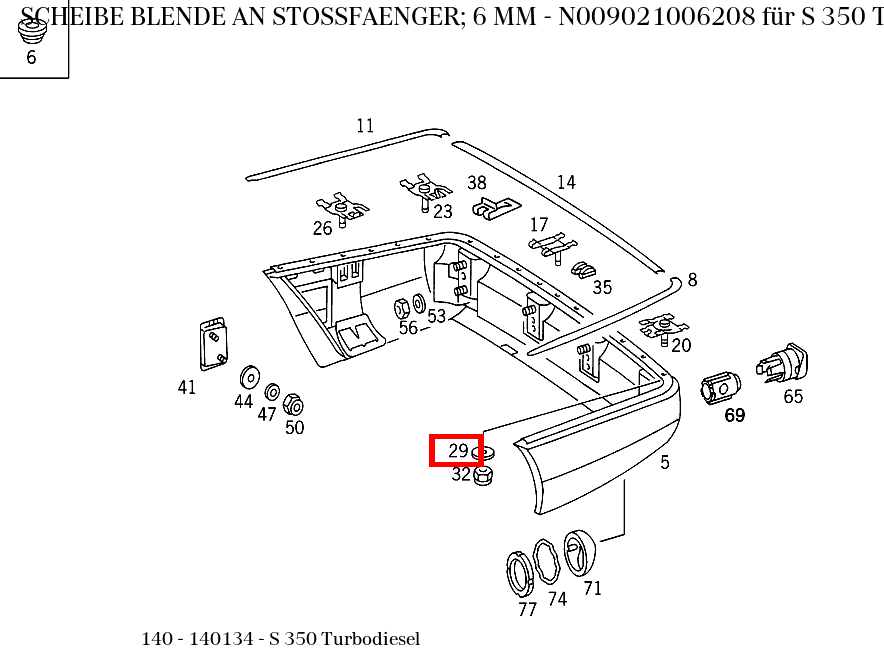 Scheibe BLENDE AN STOSSFAENGER; 6 MM S 350 Turbodiesel 140 Scheibe BLENDE AN STOSSFAENGER; 6 MM S 350 Turbodiesel 140