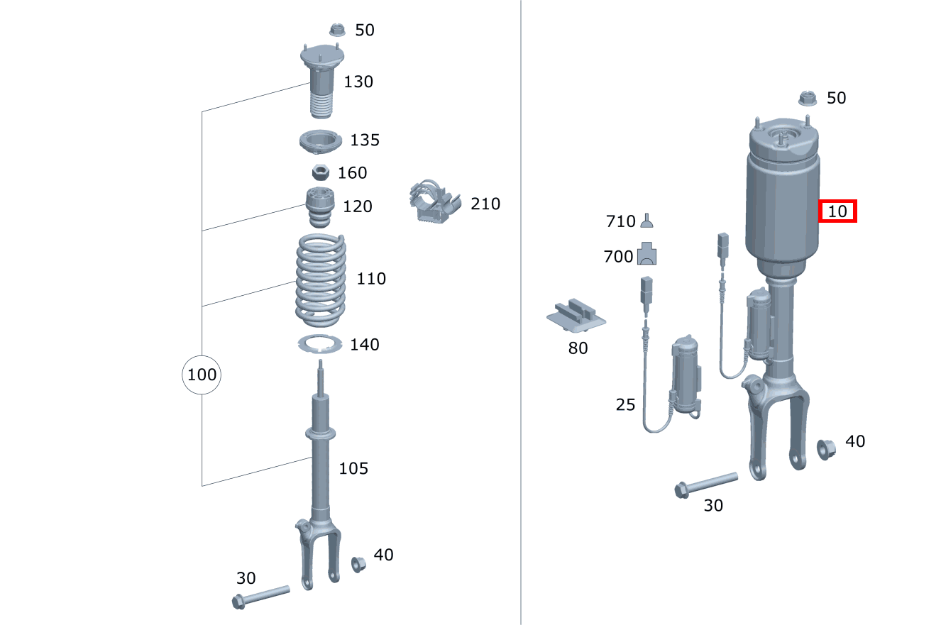 Luftfederbein vorne links und rechts R 500/550 L 4MATIC 251 Luftfederbein vorne links und rechts R 500/550 L 4MATIC 251