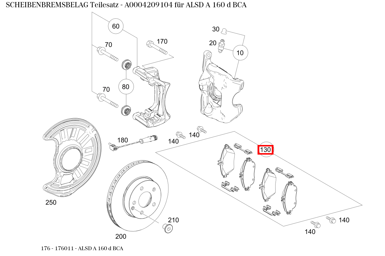 Scheibenbremsbelag Teilesatz ALSD A 160 d BCA 176