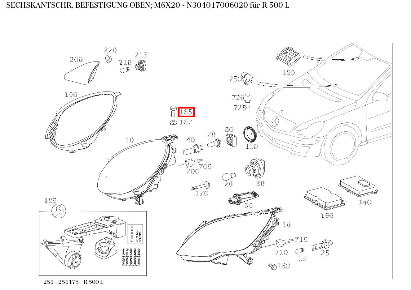 Sechskantschraube BEFESTIGUNG OBEN; M6X20 R 500 L 251