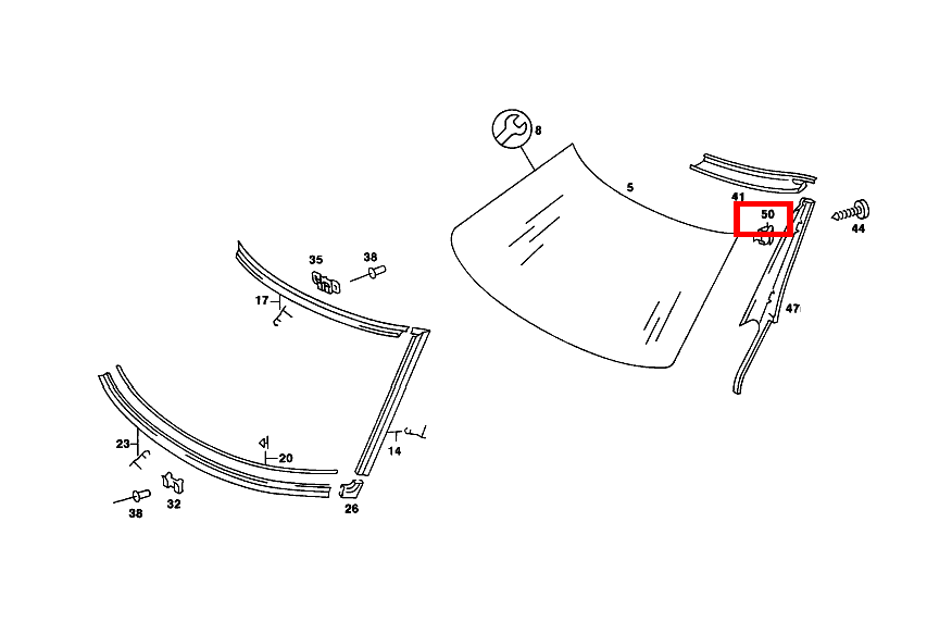 DREHBEFEST.-STECKKLAMMER FENSTERSCHLUESSEL AN WINDSCHUTZSCHEIBE 560 SL 107