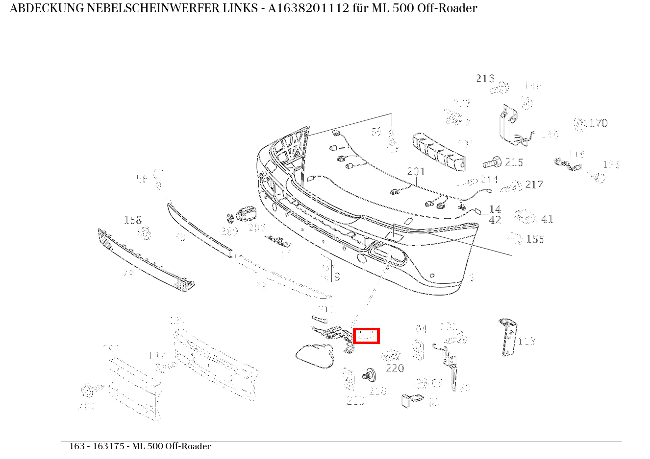 Abdeckung NEBELSCHEINWERFER LINKS ML 500 Off-Roader 163 Abdeckung NEBELSCHEINWERFER LINKS ML 500 Off-Roader 163