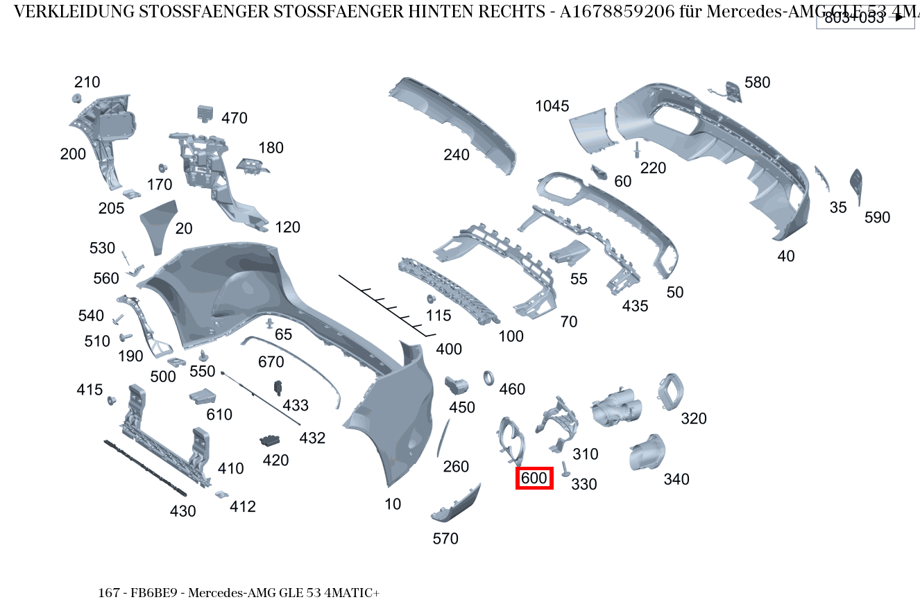 Verkleidung Stossfänger STOSSFAENGER HINTEN RECHTS Mercedes-AMG GLE 53 4MATIC+ 167