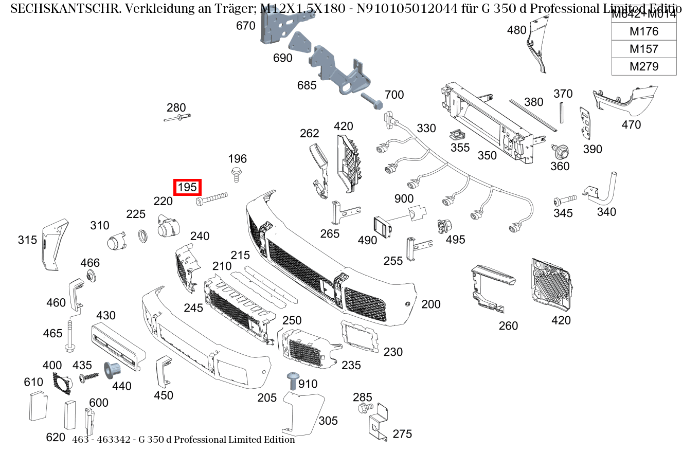 Sechskantschraube Verkleidung an Träger; M12X1.5X180 G 350 d Professional Limited Edition 463 Sechskantschraube Verkleidung an Träger; M12X1.5X180 G 350 d Professional Limited Edition 463