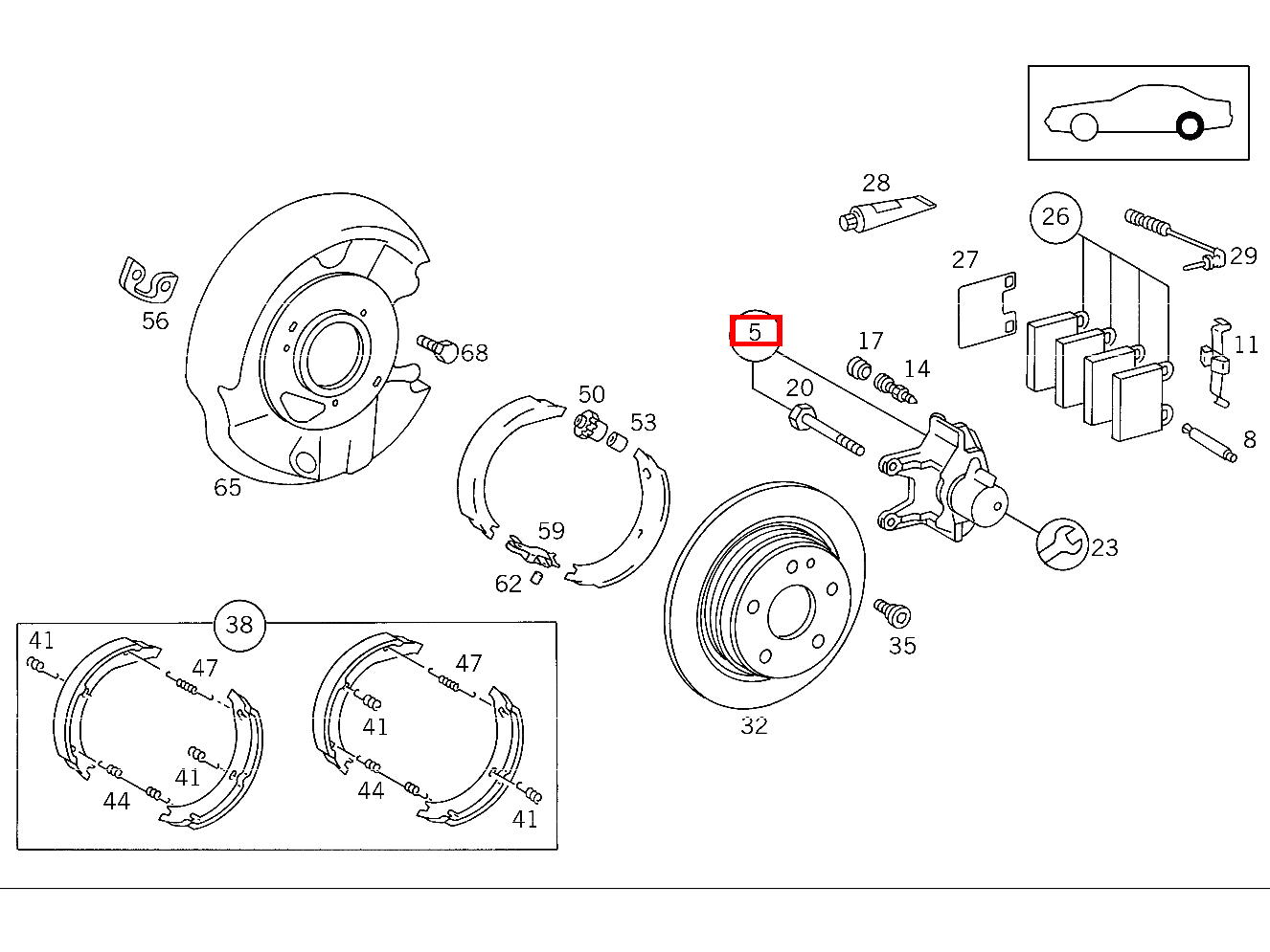 Teilesatz Bremssattel LINKS,OHNE BELAG SL 500/500 SL 129