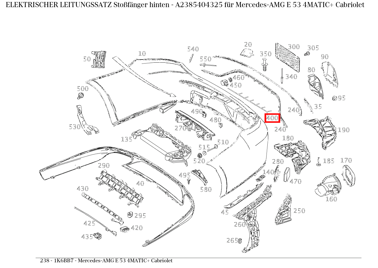 Elektrischer Leitungssatz Stoßfänger hinten Mercedes-AMG E 53 4MATIC+ Cabriolet 238