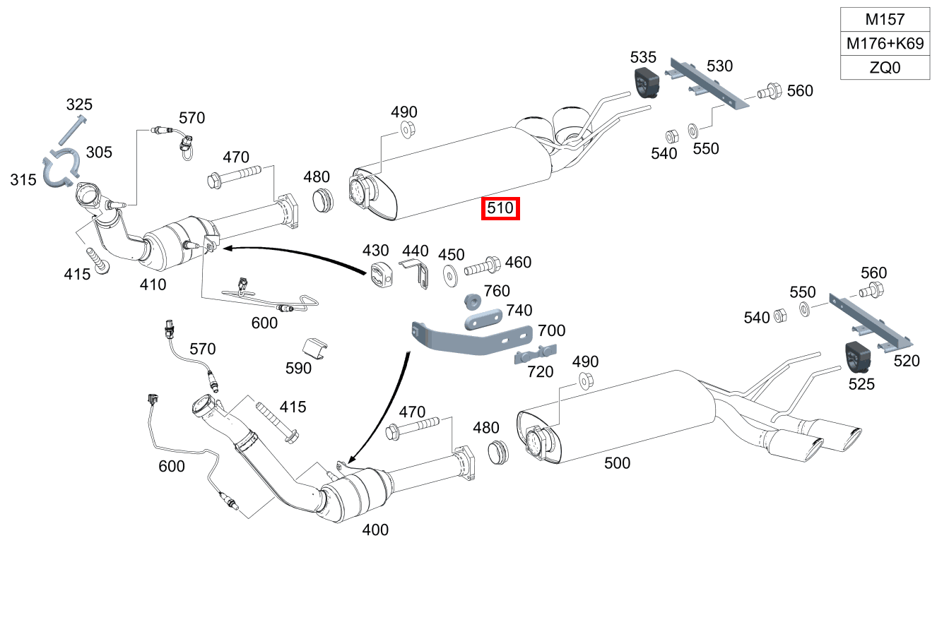 Abgasleitung MITTELSCHALLDAEMPFER RECHTS Mercedes-AMG G 63 463