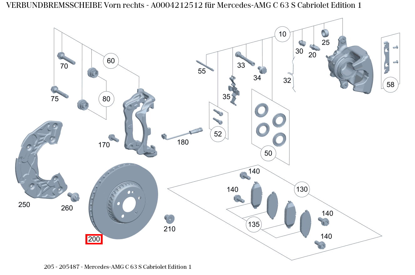 Verbundbremsscheibe Vorn rechts Mercedes-AMG C 63 S Cabriolet Edition 1 205 Verbundbremsscheibe Vorn rechts Mercedes-AMG C 63 S Cabriolet Edition 1 205