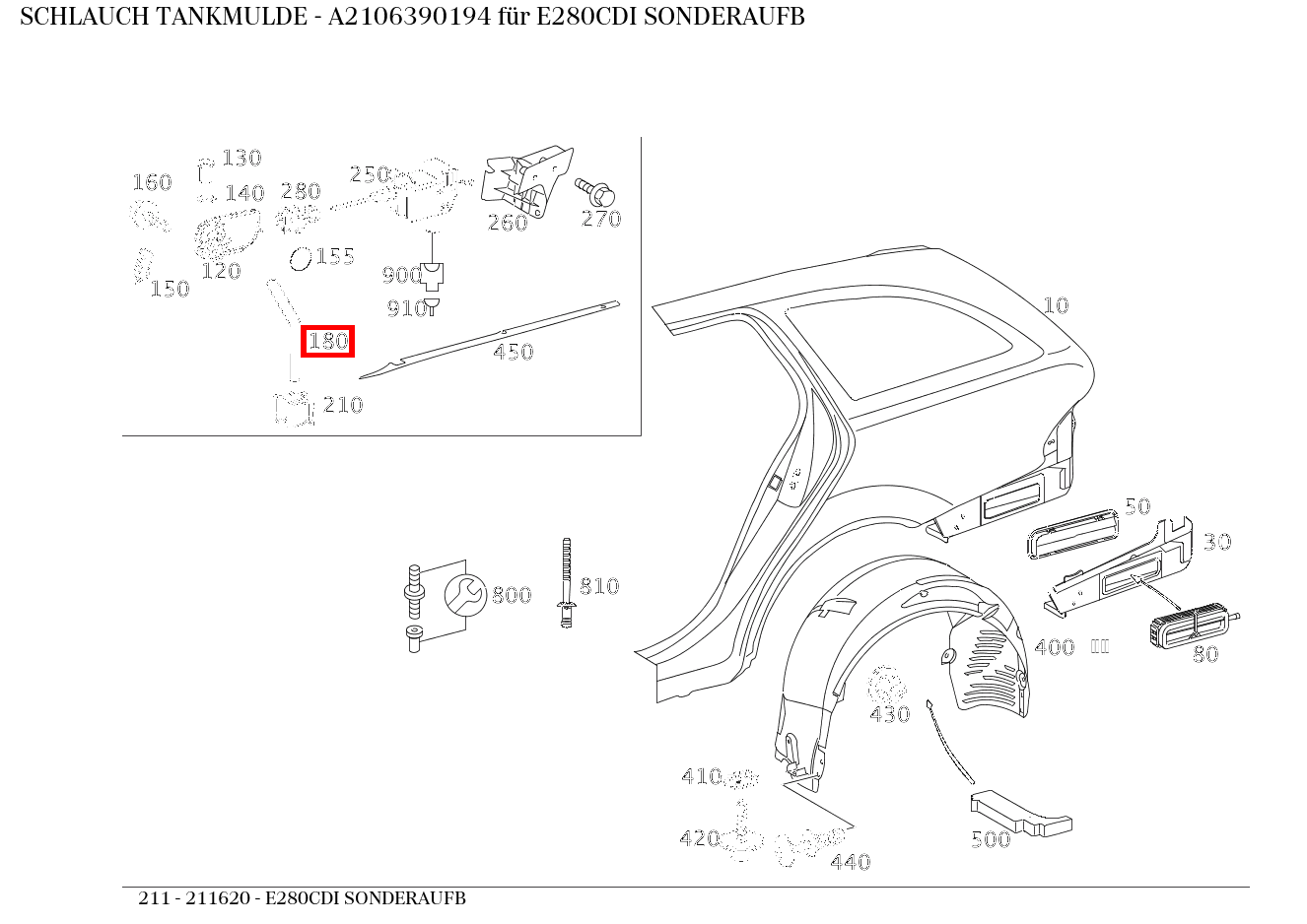 Schlauch TANKMULDE E280CDI SONDERAUFB 211 Schlauch TANKMULDE E280CDI SONDERAUFB 211