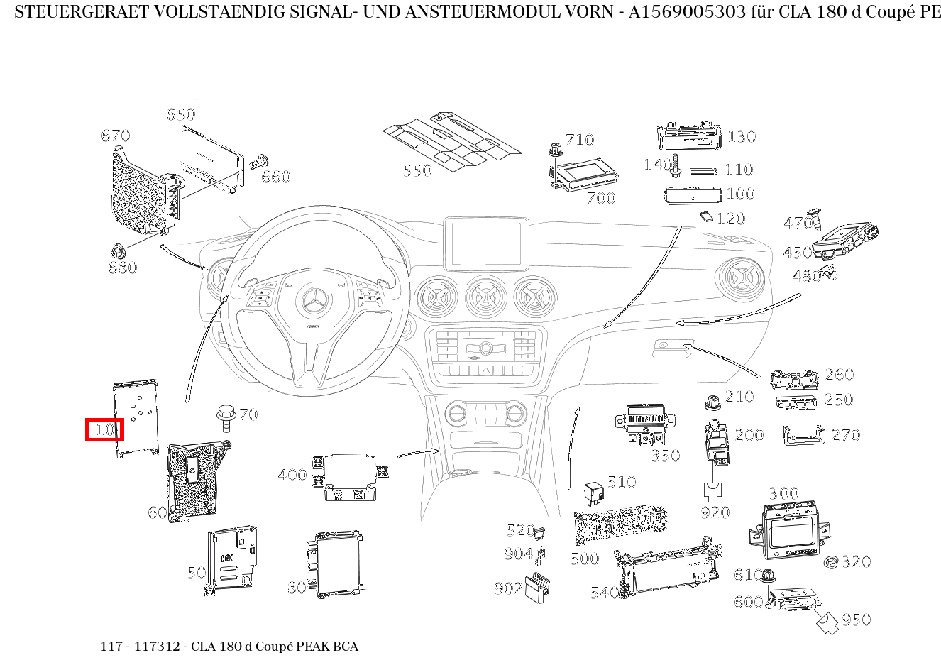 Steuergerät vollständig SIGNAL- UND ANSTEUERMODUL VORN CLA 180 d Coupé PEAK BCA 117