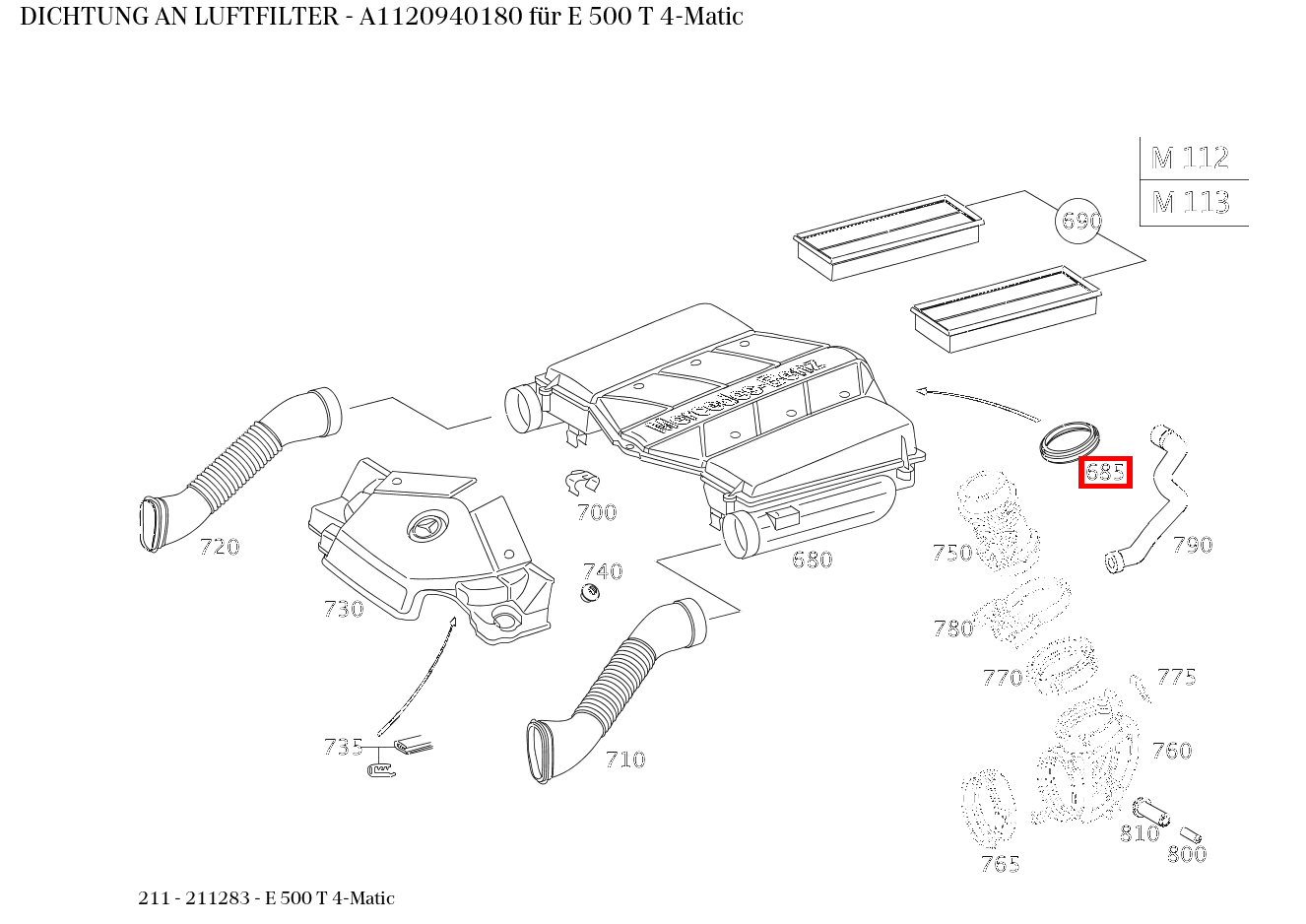 ABDICHTUNG AN LUFTFILTER E 500 T 4-Matic 211 ABDICHTUNG AN LUFTFILTER E 500 T 4-Matic 211