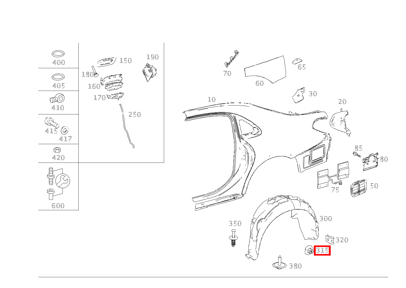 KUNSTSTOFFMUTTER BEFESTIGUNG RADLAUFVERKLEIDUNG, RECHTS Mercedes-Maybach S 560 4MATIC 222