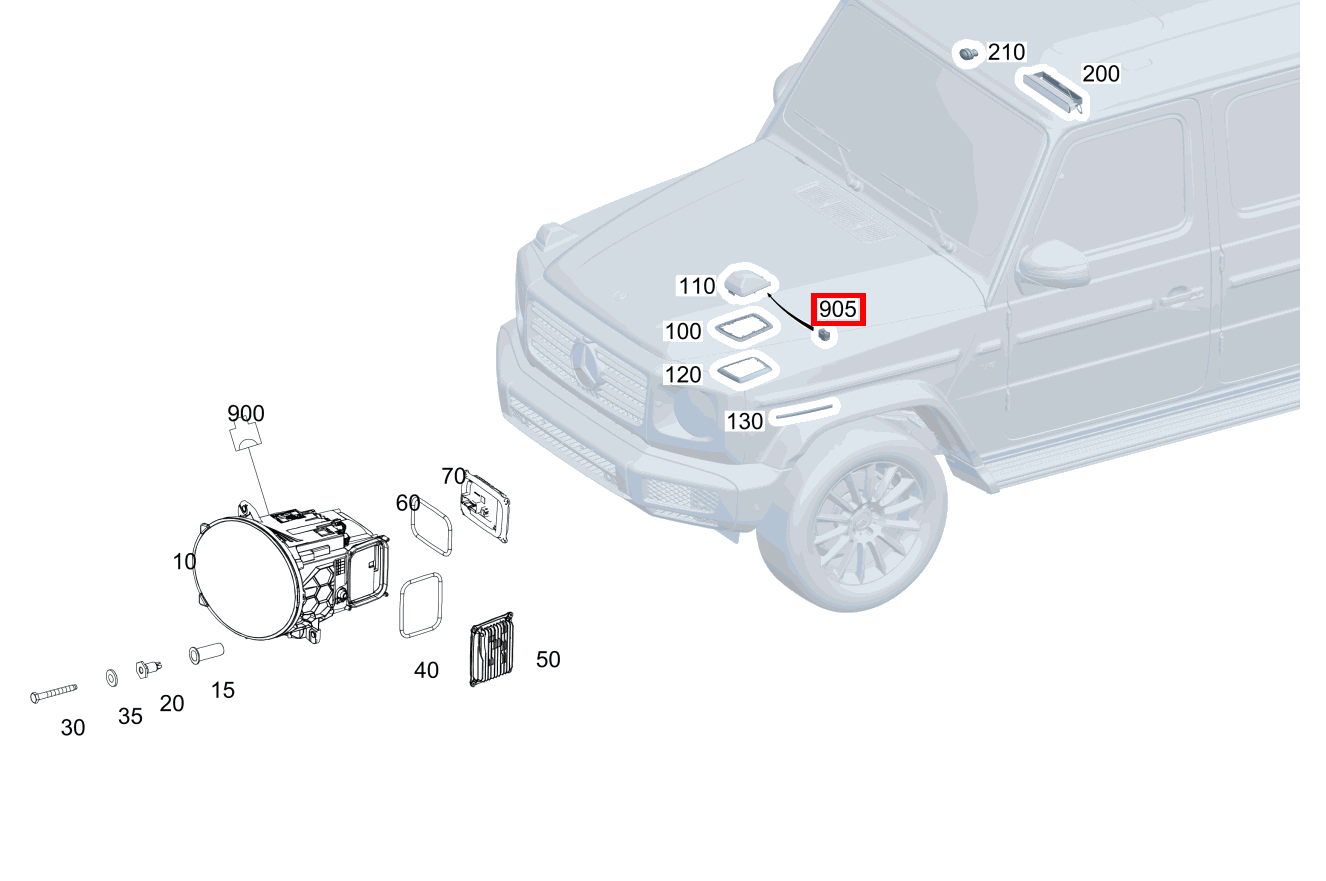 Kupplung, Mechanisch Blinkleuchte links E6/1; 6-PIN MQS Mercedes-AMG G 63 463