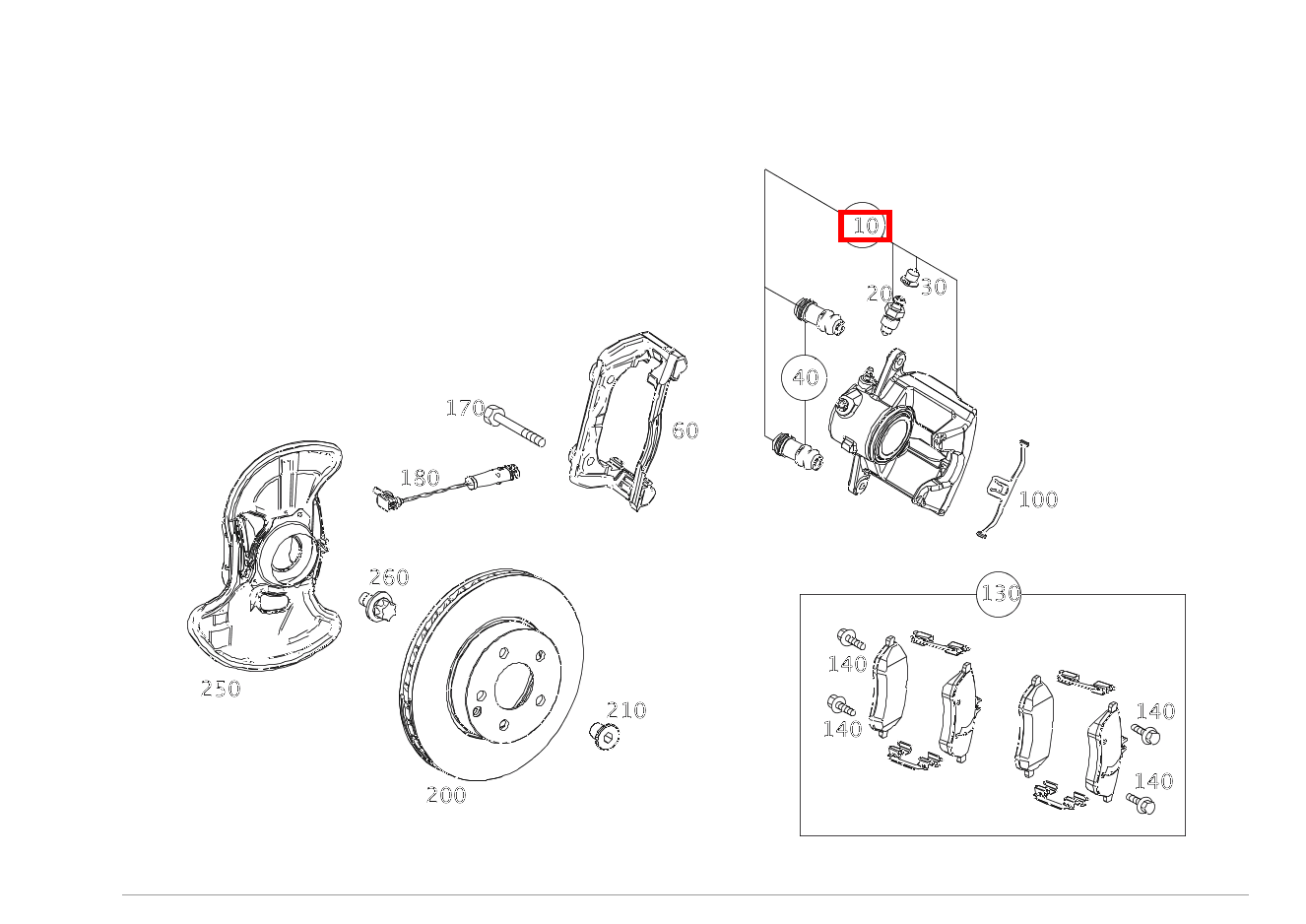 Bremssattel TEILESATZ LINKS MIT FUEHRUNGSHUELSE E 320 Cabriolet 207 Bremssattel TEILESATZ LINKS MIT FUEHRUNGSHUELSE E 320 Cabriolet 207