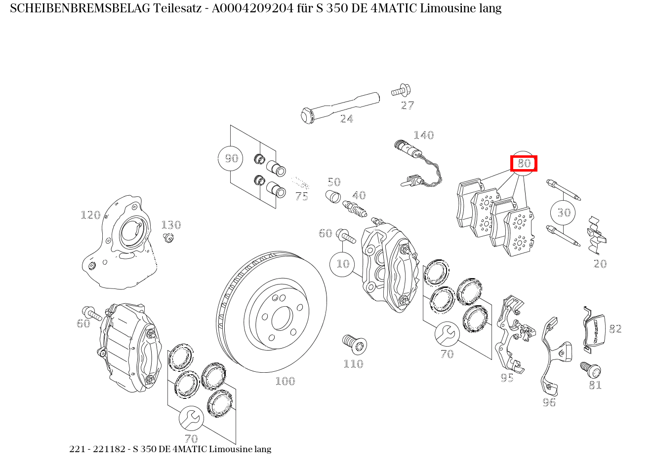 Scheibenbremsbelag Teilesatz S 350 DE 4MATIC Limousine lang 221